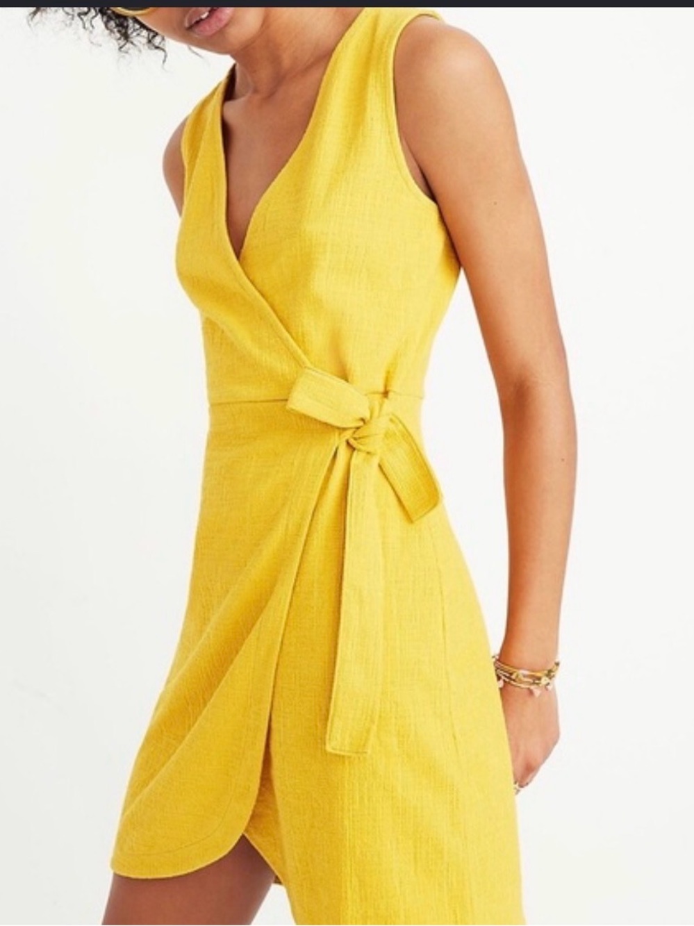 Madewell Yellow Sleeveless Wrap Mini Dress